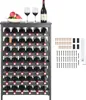 A wine rack with bottles, glasses, and fruit on top, along with hardware for assembly. Produktbild-Vorschau