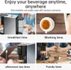 Collage of images showing a coffee machine being used in different scenarios: breakfast, work, afternoon tea, and family time. Produktbild-Vorschau