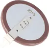 A close-up view of the top of a coin cell battery with a metal contact attached. Produktbild-Vorschau