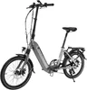 A studio shot of a gray electric folding bicycle against a white background. Produktbild-Vorschau
