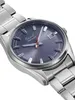 A close-up, angled view of a men's wristwatch with a silver metal band and a dark gray dial. Produktbild-Vorschau