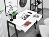 A modern desk setup with a black and white theme, featuring a desk with open drawers, a magazine, a plant, and a bicycle poster on the wall. Voir les images du produit