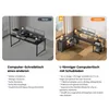 Comparison of a previous desk setup with a new L-shaped desk setup, highlighting improvements. Produktbild-Vorschau