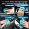 A collage of four images showing hands using a blue cleaning gel to clean different parts of a car interior. Produktbild-Vorschau