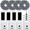 A collection of cleaning accessories for a robot vacuum cleaner, including mop pads, HEPA filters, side brushes, and dust bags, arranged on a white background. Produktbild-Vorschau