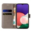 A flip cover phone case is shown open, revealing a smartphone and slots for cards and cash. Produktbild-Vorschau