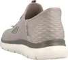 A rear view of a gray Skechers slip-on shoe. Produktbild-Vorschau