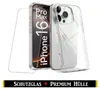 A clear protective case and screen protector for an iPhone 16 Pro Max are displayed against a white background. Produktbild-Vorschau
