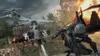 A character in a futuristic suit is in the foreground, with helicopters and explosions in the background. Produktbild-Vorschau