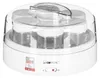 A white Clatronic yogurt maker with clear glass jars and a transparent lid. Produktbild-Vorschau