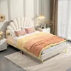 ProximaX Elegantes Doppelbett 140x200 cm aus beigem Samt Produktbild-Vorschau 6