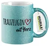 Huuraa Glitzertasse Trauzeugin mit Herz 330ml Blau Keramik Produktbild-Vorschau 1