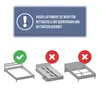 An infographic showing which bed frames are compatible with a slatted frame, with a warning message and examples of compatible and incompatible bed frames. Produktbild-Vorschau