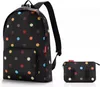 A black backpack with colorful polka dots and a matching pouch are displayed against a white background. Produktbild-Vorschau