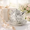 Tea for One Set Teekanne mit Tasse Keramik Weiß Silber Rose Produktbild-Vorschau 4
