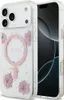 A clear, professional shot of an iPhone case with pink flowers and gold glitter, placed on a white background. Podgląd zdjęcia produktu