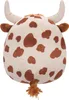 A plush toy cow with brown spots and horns. Anteprima dell’immagine prodotto