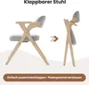 A folding chair shown in its open and folded states, with text indicating its functionality. Voir les images du produit
