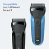 Two electric shavers, one black and one blue, are shown against a white background. Text is present on the left side of the image. Náhľad obrázku produktu