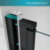 Close-up view of a black shower door frame showing adjustment mechanism and measurement. Produktbild-Vorschau