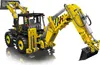 A yellow Lego Technic backhoe loader is shown from a 3/4 front angle against a white background. Voir les images du produit