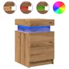 A wooden nightstand with blue LED lighting is shown against a white background. Small circular images above the nightstand show different lighting colors and a color wheel. Anteprima dell’immagine prodotto