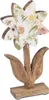A decorative wooden flower sculpture with a floral pattern on its petals, standing on a base. Produktbild-Vorschau