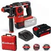 A red and black Einhell cordless hammer drill with accessories including a battery, charger, and carrying case, displayed on a white background. Produktbild-Vorschau