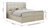 A beige upholstered bed with a tufted headboard and two storage drawers is shown against a white background. Dimensions are indicated by red lines and text. Produktbild-Vorschau
