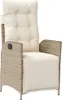 A single beige poly rattan garden recliner chair with a footrest and cushions, shown from the front. Náhľad obrázku produktu