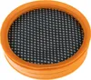 A close-up view of an orange and black circular filter with a mesh pattern, isolated on a white background. Produktbild-Vorschau