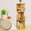 A rotating bookshelf with decorative items and books, with a close-up of a rotating mechanism. Produktbild-Vorschau
