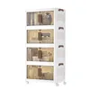 A white, four-tier storage organizer with clear doors and brown handles, shown against a white background. Produktbild-Vorschau