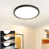 A modern LED ceiling light fixture mounted on a white ceiling, with a smaller inset showing different light color temperatures. Voir les images du produit