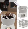 8x Keramik Schokofondue Set,weiß, inkl. 2 Edelstahlgabeln, Produktbild-Vorschau 1