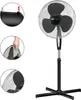 A standing fan shown from the front, with inset images demonstrating assembly. Náhled obrázku produktu