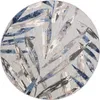 A circular rug with a modern abstract leaf pattern in shades of gray, blue, and cream. Náhľad obrázku produktu