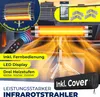 A marketing image showcasing an infrared heater with various features highlighted. Produktbild-Vorschau
