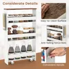 A multi-panel image showcasing the features of a white and brown kitchen storage cart. Podgląd zdjęcia produktu