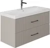 A bathroom vanity with a sink and faucet, presented against a white background. Produktbild-Vorschau
