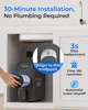 A water filter system installed under a sink, with a close-up inset showing a filter replacement step. Produktbild-Vorschau