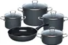 A set of dark grey cookware, including pots and a frying pan, arranged on a white background. Anteprima dell’immagine prodotto