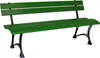 A green wooden garden bench with black metal legs, isolated on a white background. Anteprima dell’immagine prodotto