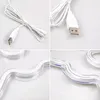 A collage of four close-up images showing details of a white LED neon light strip and its USB power cable. Podgląd zdjęcia produktu