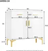 A diagram showing the dimensions of a white cabinet with gold legs and handles. Anteprima dell’immagine prodotto