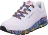 A white Skechers sneaker with colorful accents on the laces and sole. Voir les images du produit