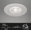 A recessed ceiling light fixture is shown from a slightly angled top-down view, with diagrams illustrating installation steps below. Produktbild-Vorschau