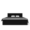 A black boxspring bed with two white pillows and a dark gray comforter, presented on a white background. Produktbild-Vorschau