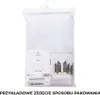 A white curtain is shown in its clear plastic packaging, with a label displaying product information and a small image of the curtain hanging in a window. Anteprima dell’immagine prodotto