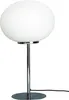 A modern table lamp with a white globe shade and a chrome stand. Produktbild-Vorschau